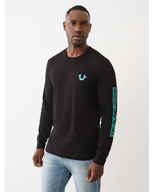 TRUE RELIGION Men's Black Long Sleeve True Logo T-shirt