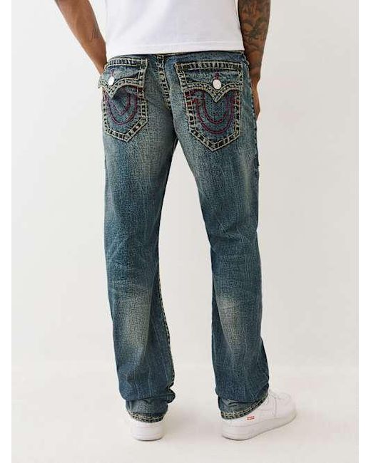 True Religion Blue Ricky Super T Straight Distressed Jean for men