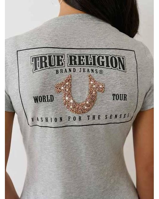 True Religion Crushed Crystal Horseshoe T-shirt in Gray | Lyst