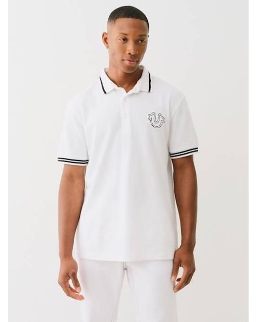 True Religion White Big T Horseshoe Polo Shirt for men