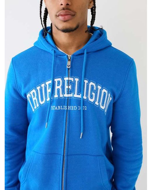 True Religion Blue Embroidered Tr Zip Hoodie for men