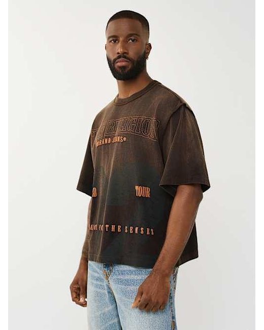 True Religion Black Grunge Logo Heavyweight Boxy T-shirt for men
