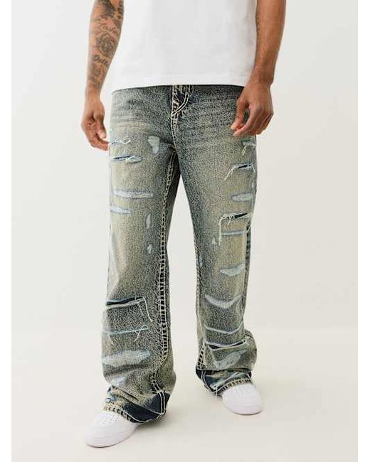 True Religion Gray Vinny Distressed Super T Flap Ultra Baggy Jean for men