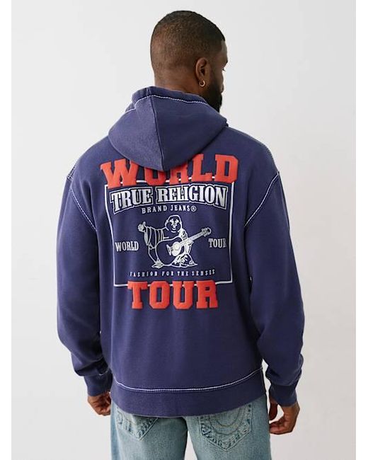 True Religion Blue Big T Metallic World Tour Zip Hoodie