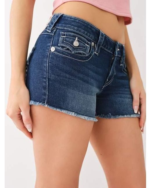 True Religion Blue Joey Embroidered Low Rise Short