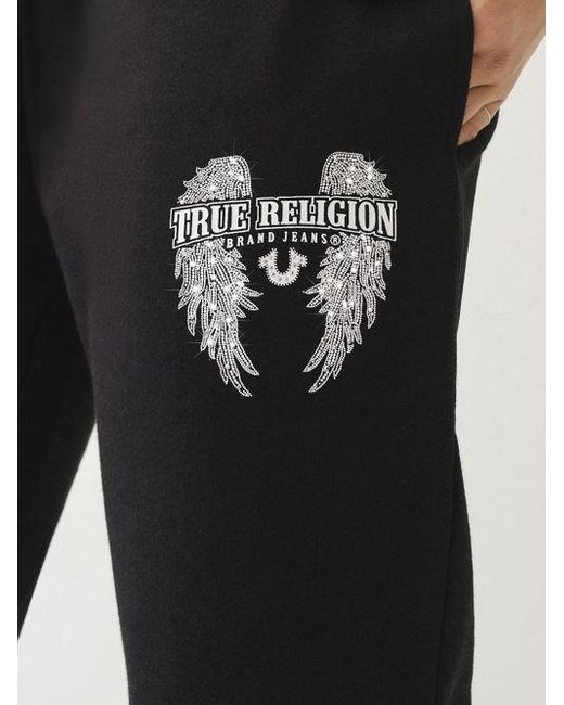True Religion Black Crystal Wing Drawstring Jogger