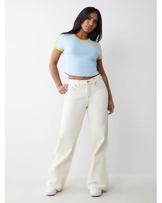 True Religion White Bobbi Mid Rise Baggy Jean
