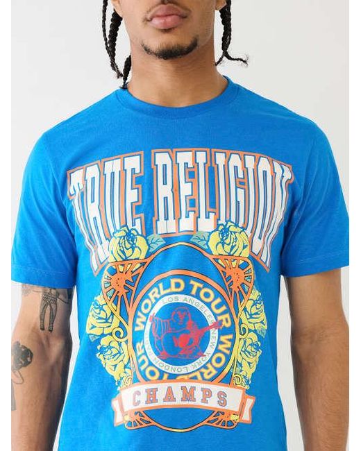 True Religion Blue Tr Champs Rose Puff Tee for men