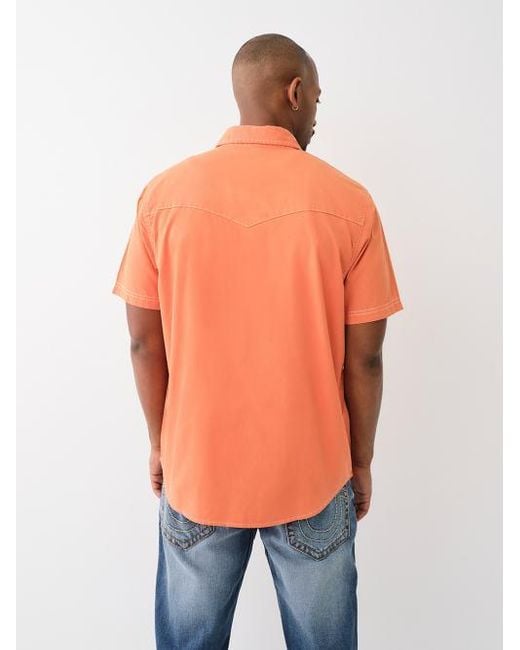 True Religion Orange Big T Short Sleeve Western Shirt for men