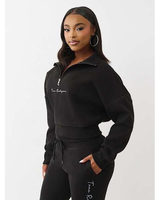 True Religion Black Script Logo Half-zip Pullover