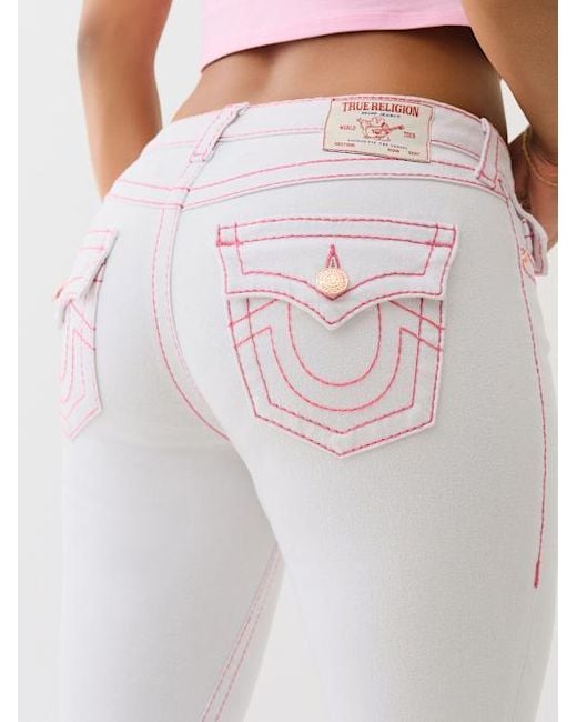 True Religion Pink Joey Mid Rise Big T Flare Jean