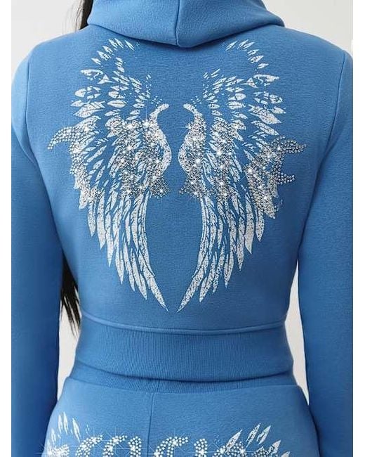 TRUE RELIGION Shrunken Crystal Wing Zip Hoodie in Black | Lyst