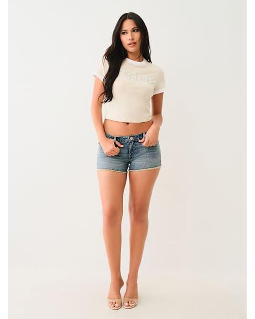True Religion Blue Joey Low Rise Frayed Hem Short