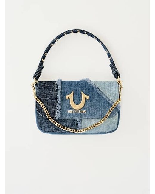 True Religion Blue Patched Denim Chain Handle Bag