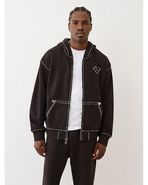 True Religion Blue Super T Embroidered Buddha Logo Zip Hoodie for men