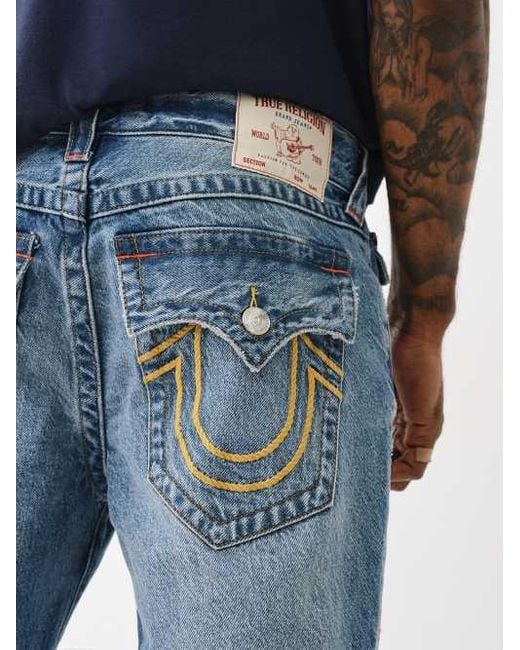 True Religion Blue Ricky Rope Stitch Distressed Jean for men