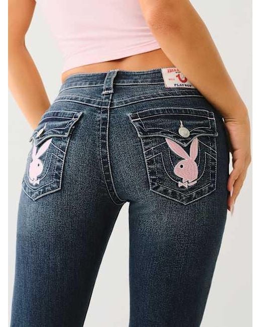 True Religion Blue X Playboy Becca Mid Rise Bootcut Jean