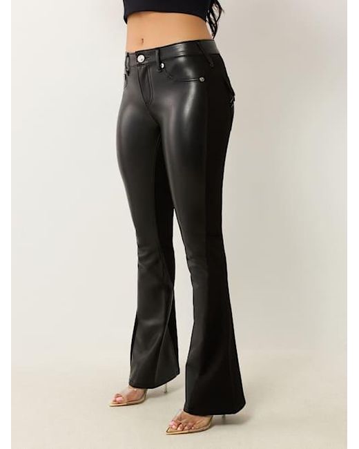 True Religion Black Joey Faux Leather Ponte Flare Jean