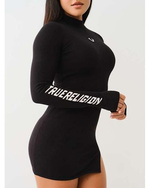 TRUE RELIGION Moto Branded Sweater Dress in Black | Lyst TRUE RELIGION Moto Branded Sweater Dress in Black | Lyst