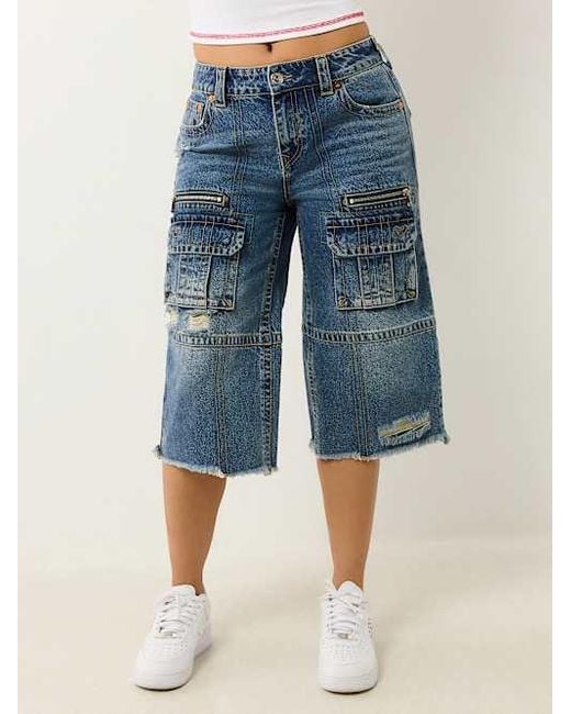 True Religion Blue Bobbi Baggy Cargo Capri Jean