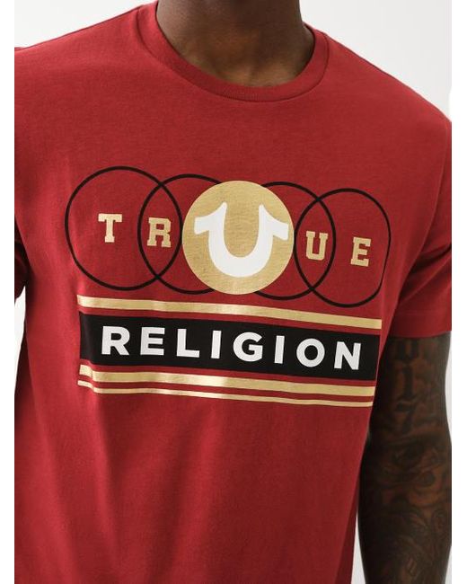 True Religion Red Horseshoe Circle Logo Tee for men