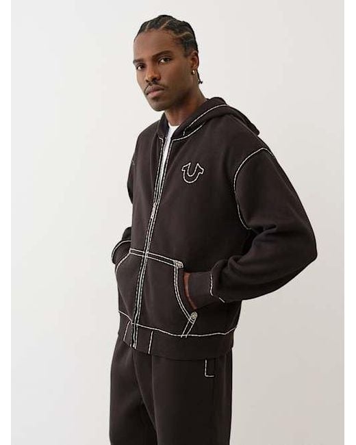 True Religion Blue Super T Embroidered Buddha Logo Zip Hoodie for men