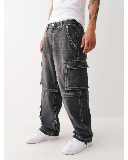 True Religion Gray Convertible Big T Zip Cargo Jean for men