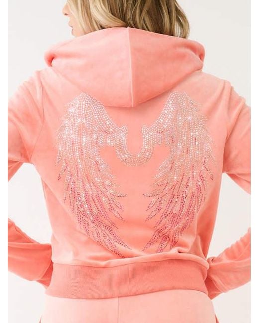 True Religion Pink Crystal Hs Wing Velour Zip Hoodie