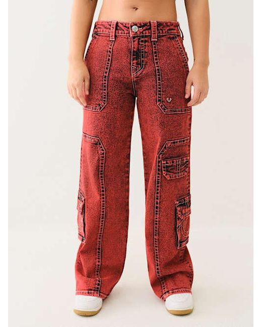 True Religion Red Bobbi Baggy Cargo Pant