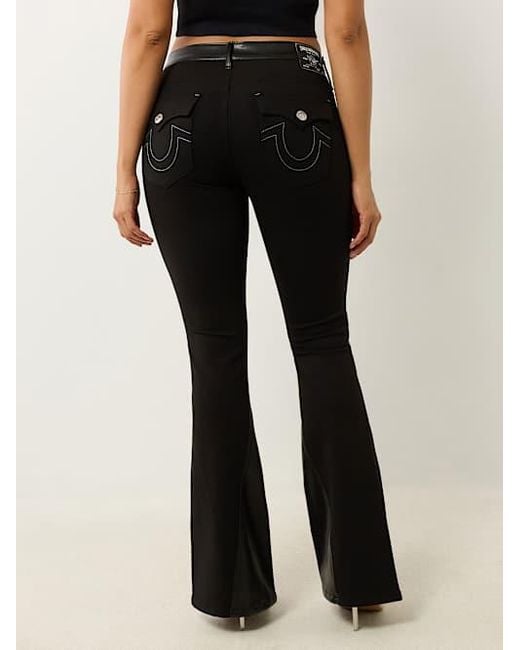 True Religion Black Joey Faux Leather Ponte Flare Jean