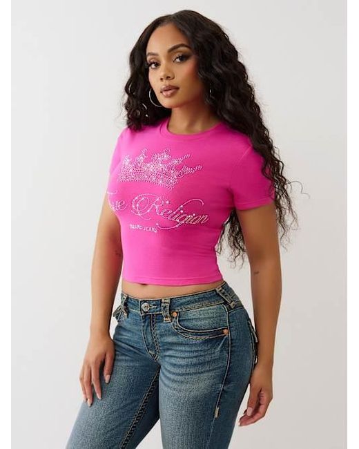 True Religion Pink Crystal Crown Logo Baby T-shirt