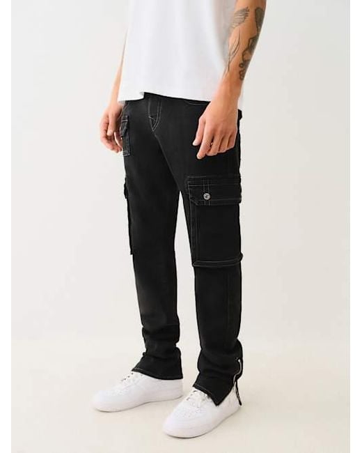 True Religion Black Rocco Stacked Zip Hem Cargo Skinny Jean for men