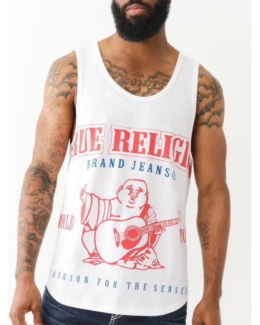 True Religion White Branded Logo Tank Top for men