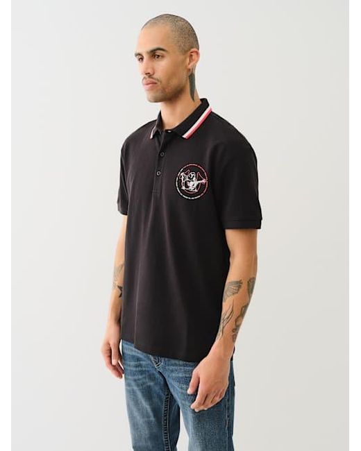 True Religion Black Relaxed Polo Shirt for men