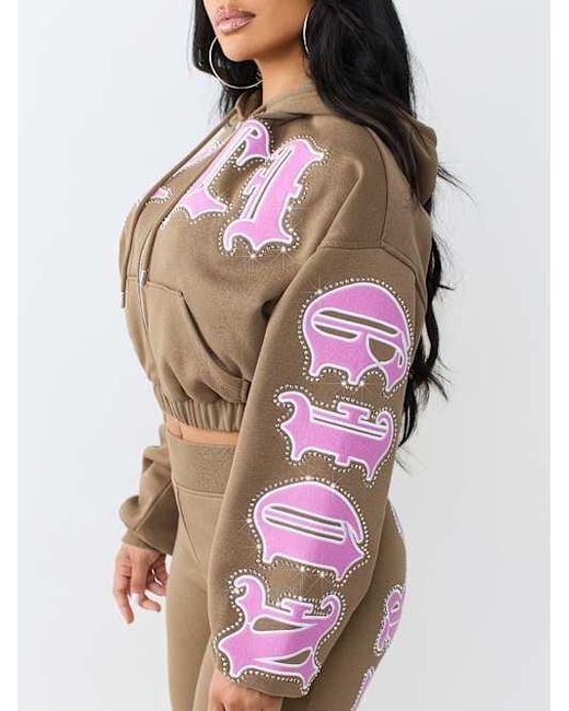 TRUE RELIGION Crystal Relaxed Girlfriend Zip Hoodie In Brown Lyst true-religion-crystal-relaxed-girlfriend-zip-hoodie-in-brown-lyst