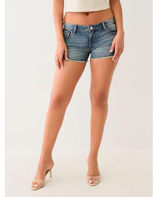 True Religion Blue Joey Low Rise Frayed Hem Short