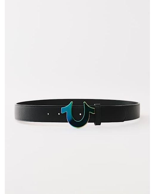 True Religion Black Faux Leather Belt with Turquoise and Silver Accents Vintage Black Genuine Leather Belt With Faux Silver  main image 2