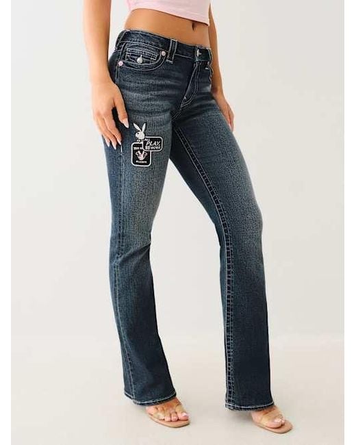 True Religion Blue X Playboy Becca Mid Rise Bootcut Jean