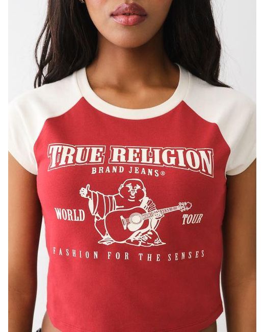 True Religion Red Buddha Logo Ringer Baby Tee