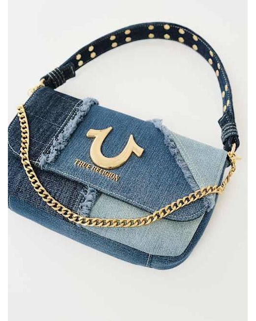 True Religion Blue Patched Denim Chain Handle Bag