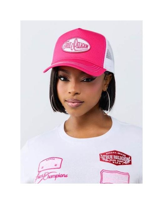 True Religion Pink Logo Patch Trucker Hat