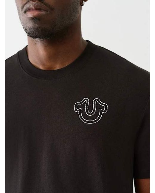 True Religion Black Big T Puff Stitch Heavyweight T-shirt for men