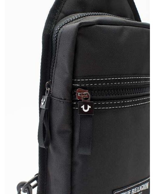 True Religion Black Logo Patch Sling Bag for men