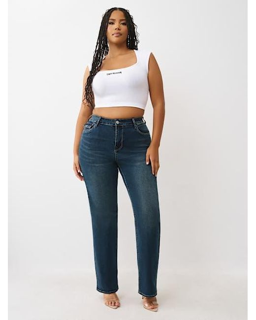 True Religion Blue Plus Billie Mid Rise Flap Straight Jean