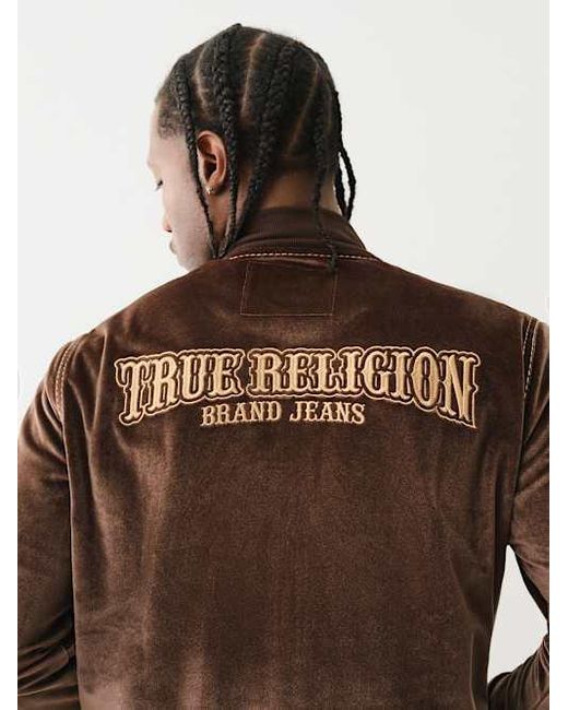 True Religion Brown Velour Big T Zip Jacket for men