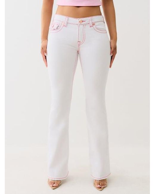 True Religion Pink Joey Mid Rise Big T Flare Jean