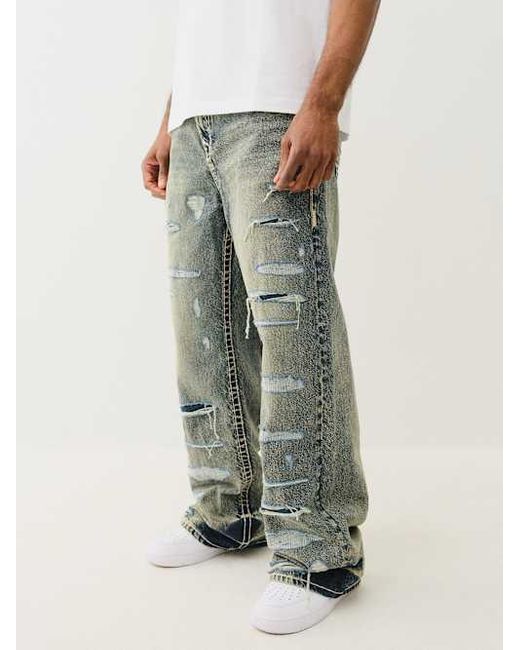 True Religion Gray Vinny Distressed Super T Flap Ultra Baggy Jean for men