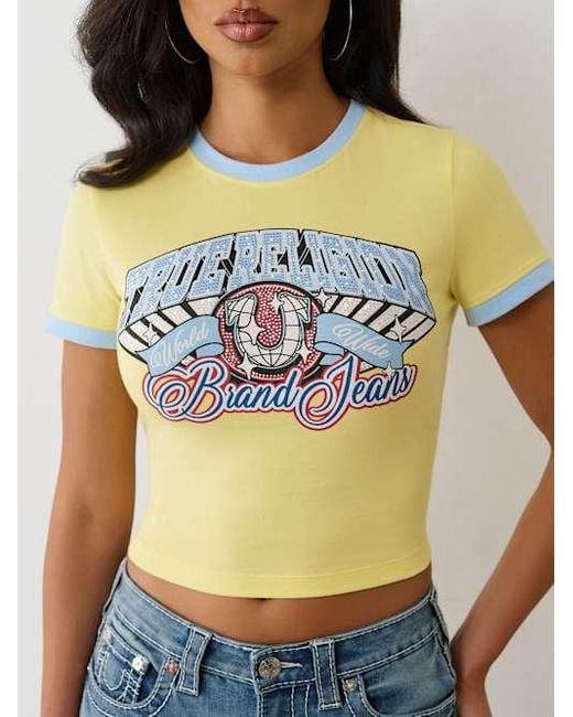 True Religion Crystal Logo Ringer Baby T-shirt in Yellow | Lyst