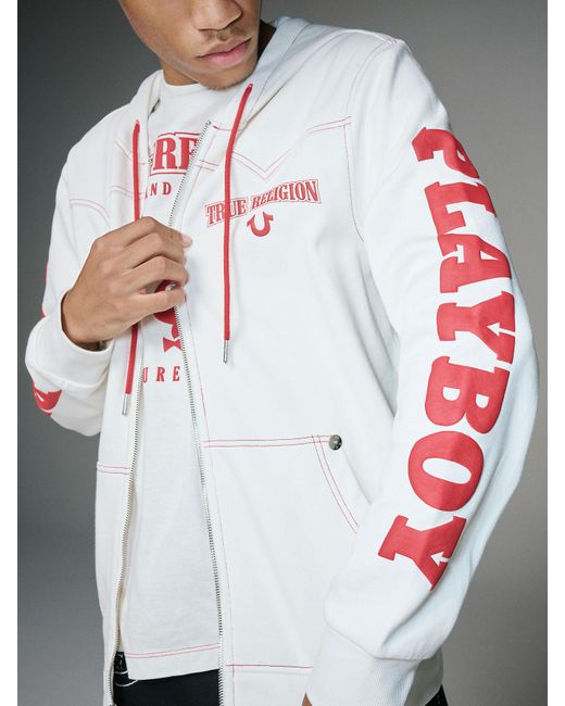 Playboy white online zip up hoodie