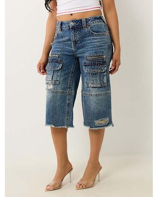 True Religion Blue Bobbi Baggy Cargo Capri Jean